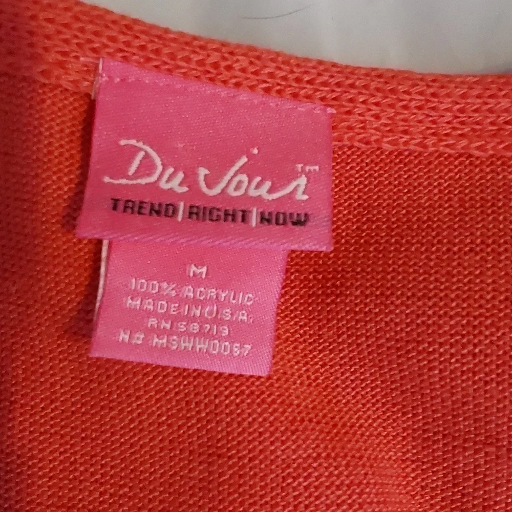 Du jour Womens Coral 2 piece Top set Crochet Cardigan W Tank shell Cute! Sz.M